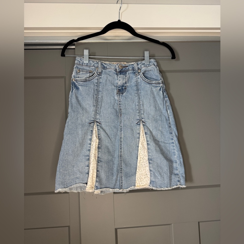 Mudd Light Blue A-Line Denim Skirt with Cream Accents